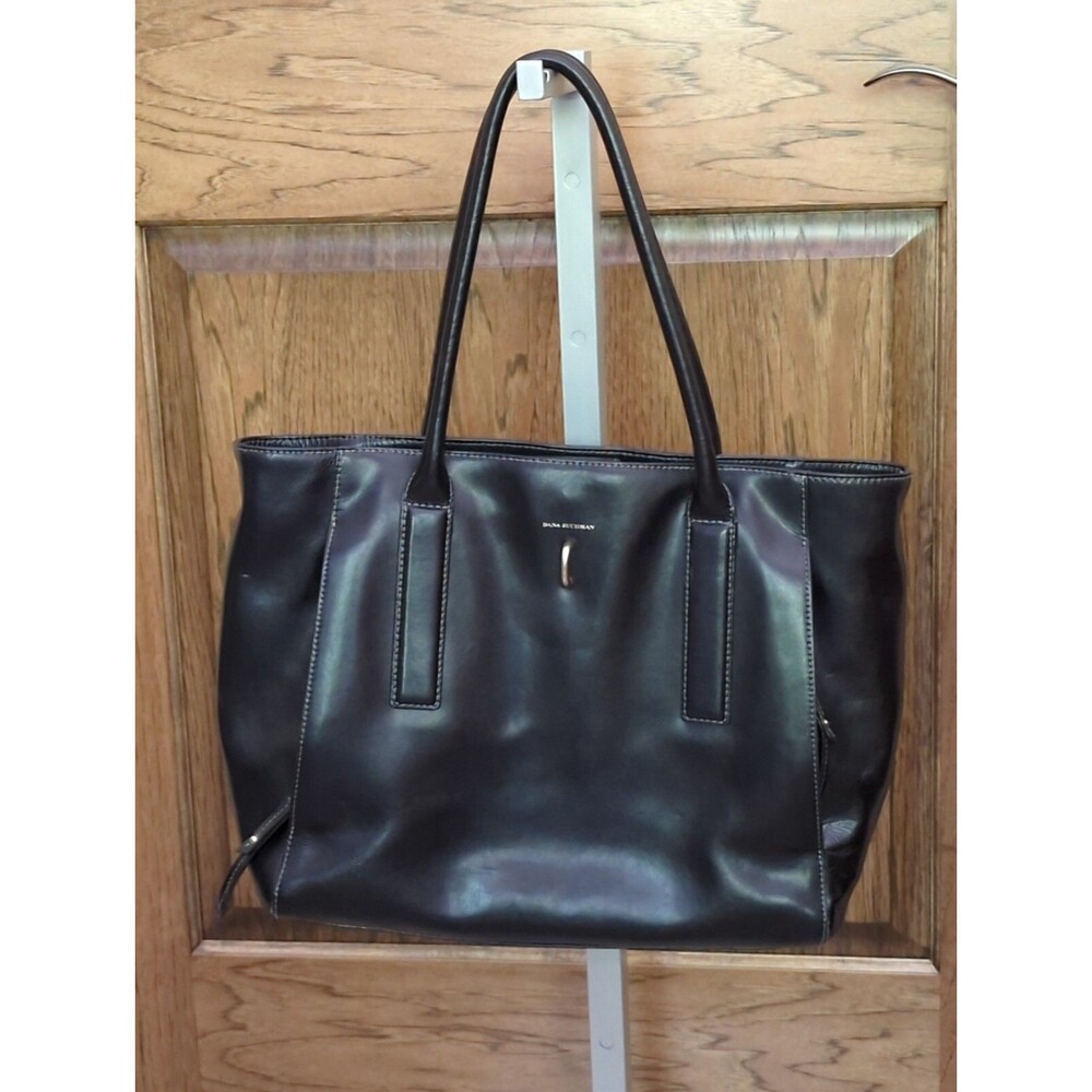 Dana Buchman Paramount Soft Genuine Leather Tote Shoulder Bag Purse Black Zipper